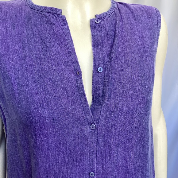 Eileen Fisher Sleeveless Purple/Blue Irish Linen Long Dress - Picture 7 of 7
